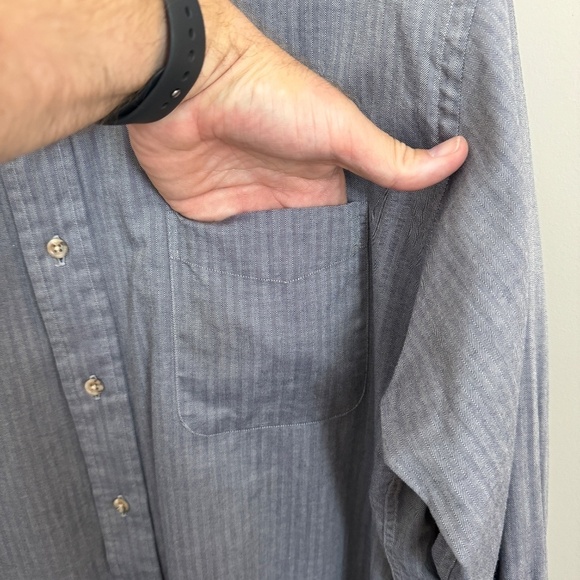 Lands' End Men's Bluish-Gray Herringbone Long Sleeve Button Up Shirt Size 17-33‎ - Picture 3 of 13